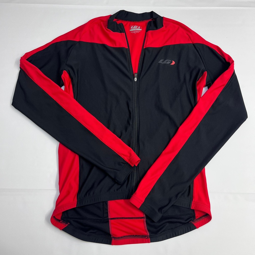 Louis Garneau Cycling‎ Jersey Mens Large Black Red Long Sleeve Full Zip Bike